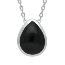 Silver Whitby Jet Pear Pendant Necklace P3008