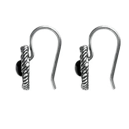 Sterling Silver Whitby Jet Rope Edge Open Circle Port Hole Earrings. E1621