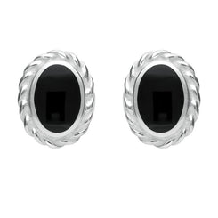 Silver Whitby Jet Rope Edge Oval Stud Earrings E289