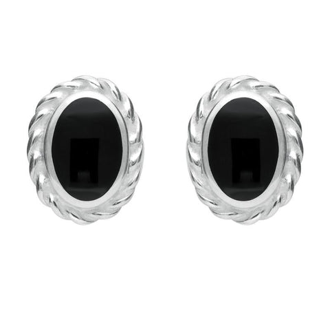 Silver Whitby Jet Rope Edge Oval Stud Earrings E289