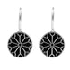 Sterling Silver Whitby Jet Round Abbey Window Drop Earrings. E1828.