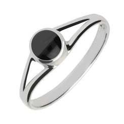 Silver Whitby Jet Round Split Shoulder Ring R029