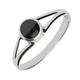 Silver Whitby Jet Round Split Shoulder Ring R029