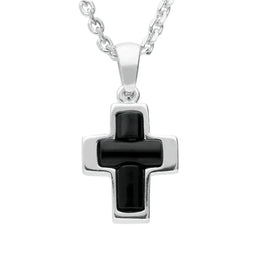 Sterling Silver Whitby Jet Small Cross Necklace P2815