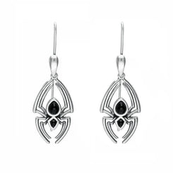 Sterling Silver Whitby Jet Spider Hook Drop Earrings E2098