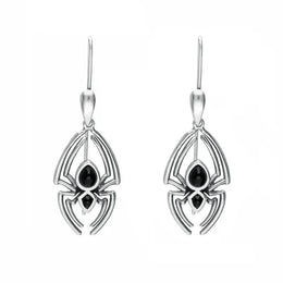 Sterling Silver Whitby Jet Spider Hook Drop Earrings E2098