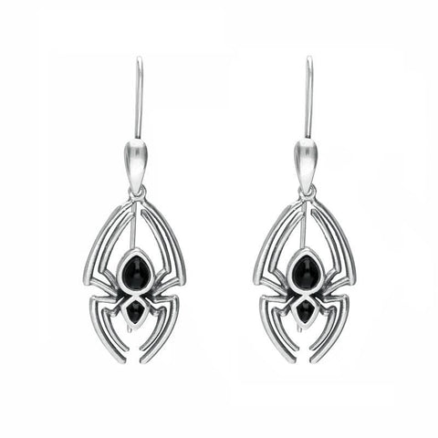 Sterling Silver Whitby Jet Spider Hook Drop Earrings E2098