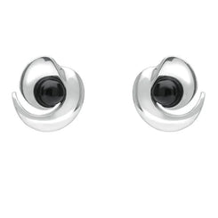 Sterling Silver Whitby Jet Spiral Stud Earrings. E1912.