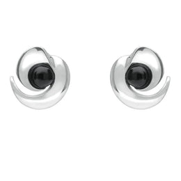 Sterling Silver Whitby Jet Spiral Stud Earrings. E1912.