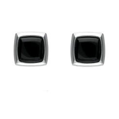 Sterling Silver Whitby Jet Square Edge Stud Earrings. E2129.