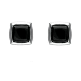 Sterling Silver Whitby Jet Square Edge Stud Earrings. E2129.