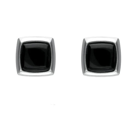 Sterling Silver Whitby Jet Square Edge Stud Earrings. E2129.
