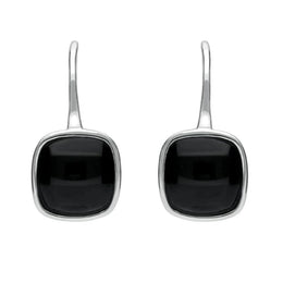 Sterling Silver Whitby Jet Stone Cushion Drop Earrings E1917