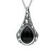 Silver Whitby Jet Stone Teardrop Oxidised Necklace P2535