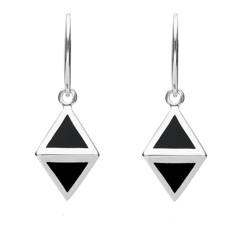 Sterling Silver Whitby Jet Triangular Prism Hook Earrings E2014