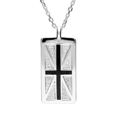 Sterling Silver Whitby Jet Union Jack Pendant Necklace P2706