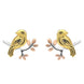 Silver Yellow and Rose Gold Bird on a Branch Stud Earrings E2373