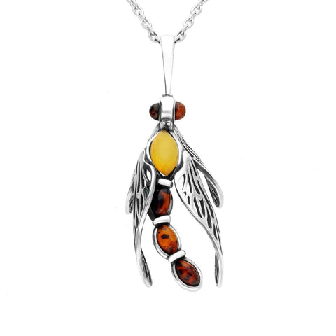 Sterling Silver Amber Small Dragonfly Necklace, P3344 