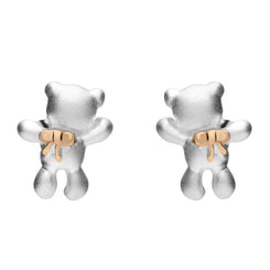 Silver and Rose Gold Teddy Bear Stud Earrings E2364