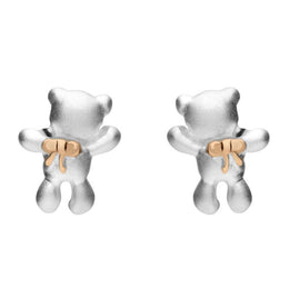 Silver and Rose Gold Teddy Bear Stud Earrings E2364