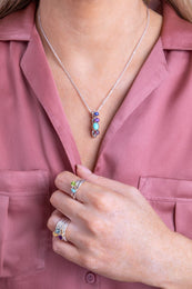 9ct Yellow Gold Sterling Silver Blue John Stepping Stones 6x8mm Oval Charm