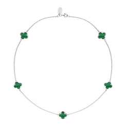 Sterling Silver Malachite Bloom Four Leaf Clover Necklace