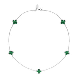 Sterling Silver Malachite Bloom Four Leaf Clover Necklace