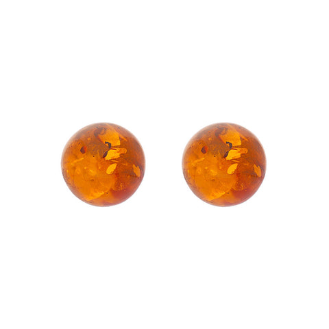 Sterling Silver Amber 10mm Ball Stud Earrings, E1346.