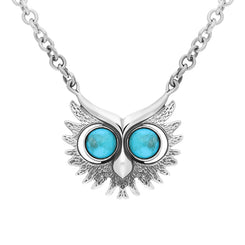Sterling Silver Turquoise Owls Face Necklace. N945.