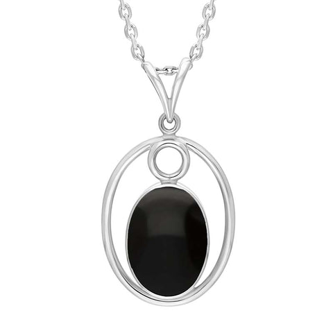 Sterling Silver Whitby Jet Oval Open Frame Necklace Punq0007663