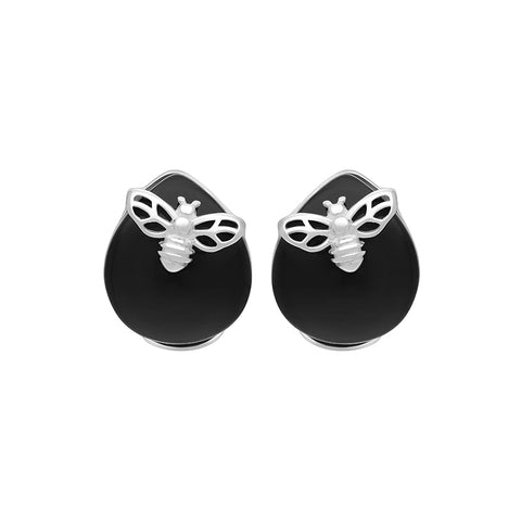 Sterling Silver Whitby Jet Small Bee Earrings, E2618