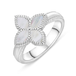 Sterling Silver White Mother of Pearl Bloom Marquise Flower Ring R1276