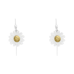 Sterling Silver and Yellow Gold White Mother Of Pearl Tuberose Daisy Drop Earrings, E2206.