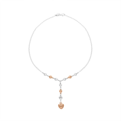 Sterling Silver Rose Gold Plated Heart Drop Necklace D