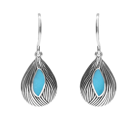Sterling Silver Turquoise Marquise Shape Wave Wood Effect Earrings