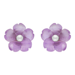 Sterling Silver Amethyst Tuberose Gypsophilia Stud Earrings, E2156.