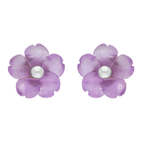 Sterling Silver Amethyst Tuberose Gypsophilia Stud Earrings, E2156.