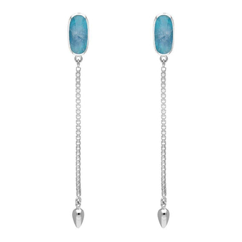 Sterling Silver Aquamarine Lineaire Long Drop Stud Earrings. E2240.