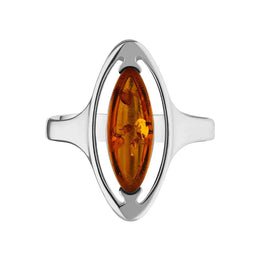 Sterling Silver Baltic Amber Open Marquise Ring. R989  