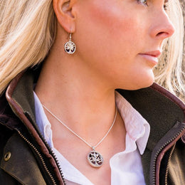 Sterling Silver Blue John Round Tree of Life Drop Earrings, E2485.