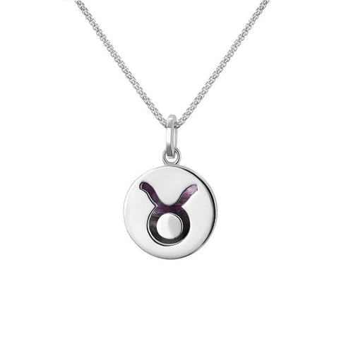 Sterling Silver Blue John Zodiac Taurus Round Necklace, P3601.