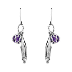 Sterling Silver Emma Stothard Silver Darling Amethyst Float Charm Hook Earrings, E2582.