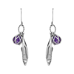 Sterling Silver Emma Stothard Silver Darling Amethyst Float Charm Hook Earrings, E2582.