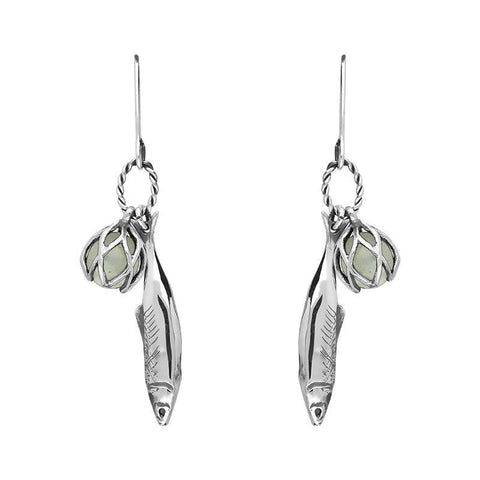 Sterling Silver Emma Stothard Silver Darling Green Quartz Float Charm Hook Earrings, E2582.