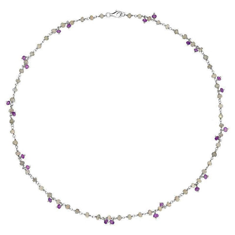 Sterling Silver Labradorite Amethyst 4mm Bead Chain Link Necklace, N952_16.