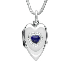 Sterling Silver Lapis Lazuli Beaded Edge Heart Locket Necklace. P2104.