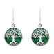 Sterling Silver Malachite Round Tree of Life Drop Earrings, E2429.