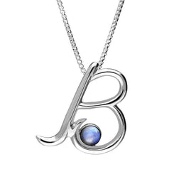 Sterling Silver Moonstone Love Letters Initial B Necklace, P3449C.