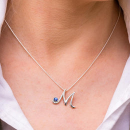 Sterling Silver Moonstone Love Letters Initial P Necklace, P3463C.