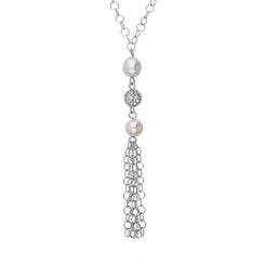 Sterling Silver Pearl Double Stone Tassel Drop Necklace N823